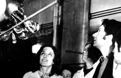 Early developments in the Bulgarian space programme: Lead engineer Stefan Chapkanov and engineer Tania Ivanova at work on the first Bulgarian space instrument, the P-1, for the Interkosmos-8 mission.